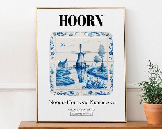 Hoorn Netherlands Traditional Tile With Dutch Windmill Art Print