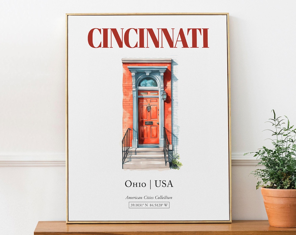 Cincinnati Ohio USA Minimalist Watercolor Travel Poster