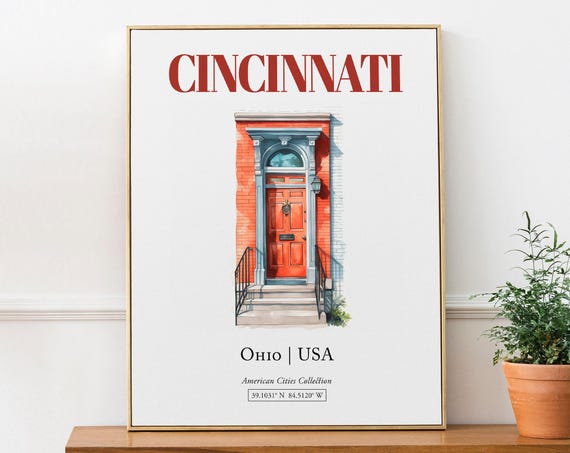 Cincinnati Ohio USA Minimalist Watercolor Travel Poster