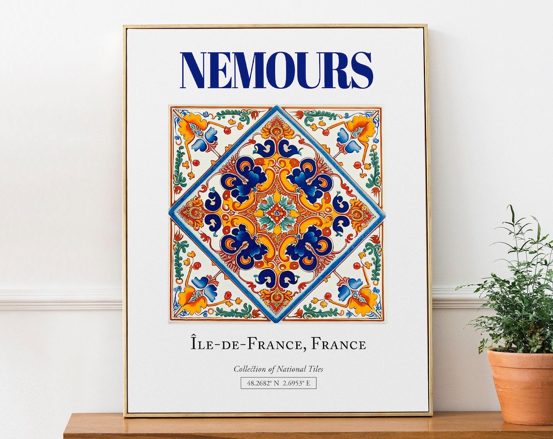 Nemours Ledefrance France Folk Tile Travel Poster