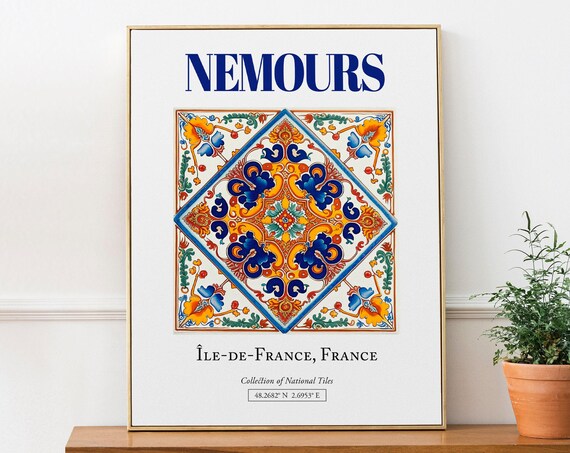 Nemours Ledefrance France Folk Tile Travel Poster