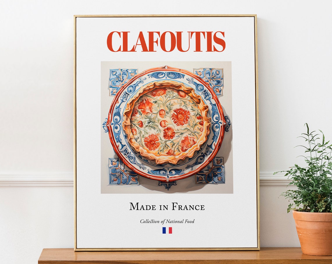 Clafoutis On Maiolica Tile Plate, French Food Poster