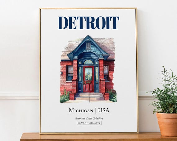 Detroit Michigan Minimalist Watercolor Travel Poster
