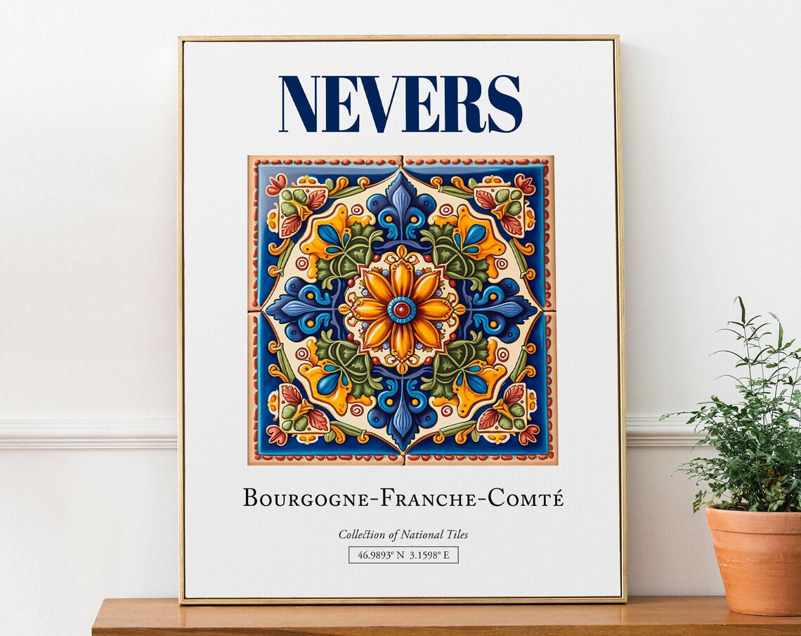 Nevers Bourgognefranchecomt France Folk Tile Travel Poster