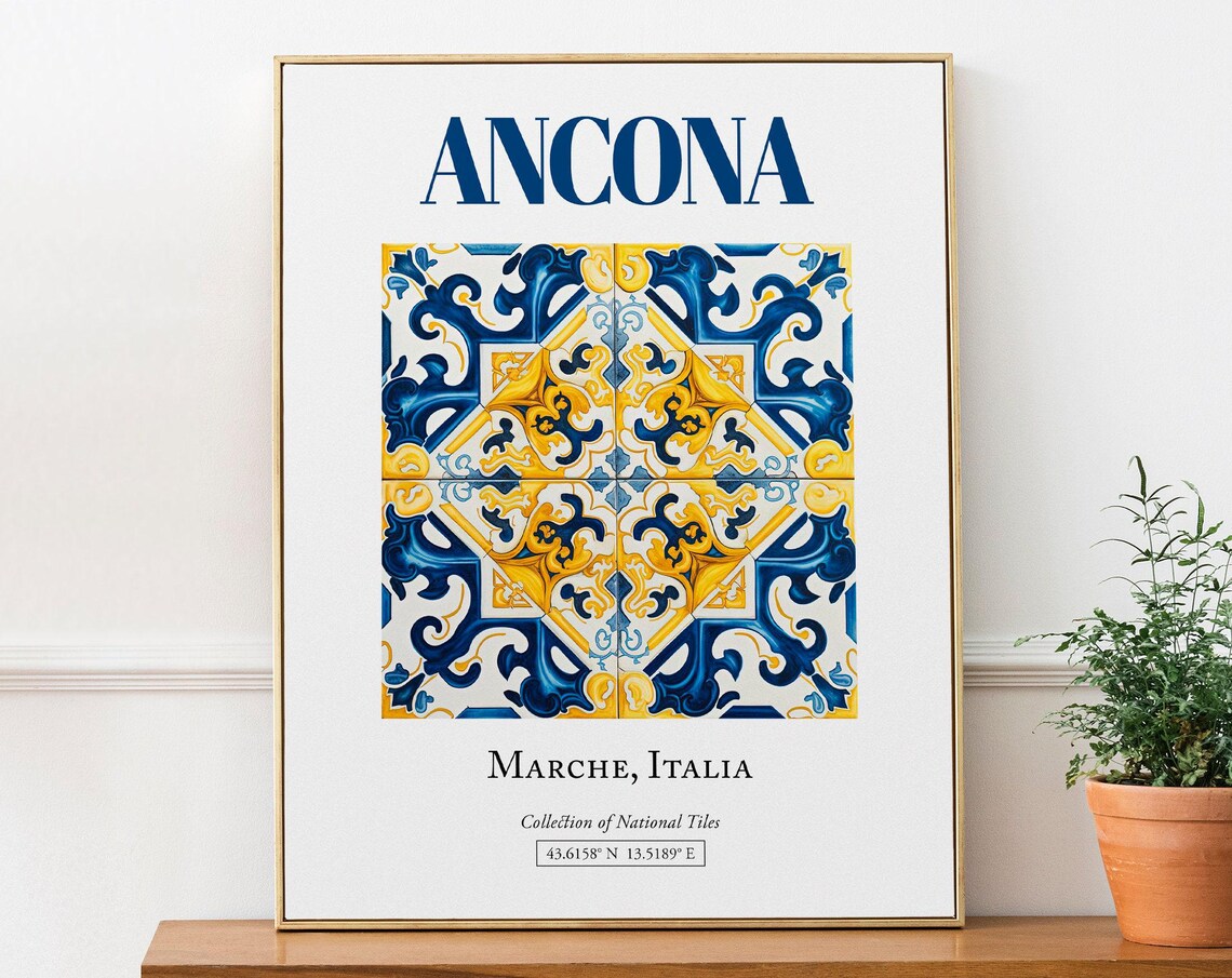 Ancona Marche Italy Folk Maiolica Tile Travel Poster
