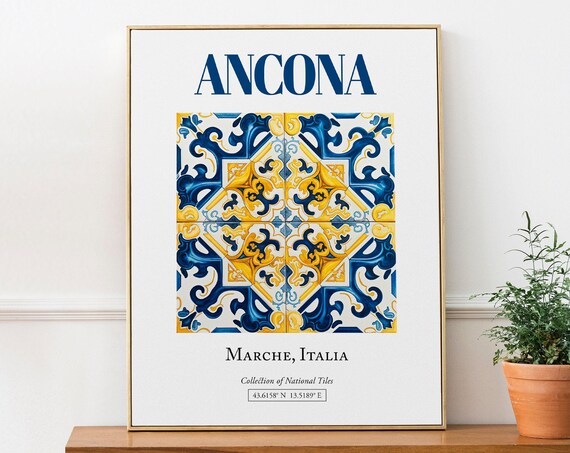 Ancona Marche Italy Folk Maiolica Tile Travel Poster