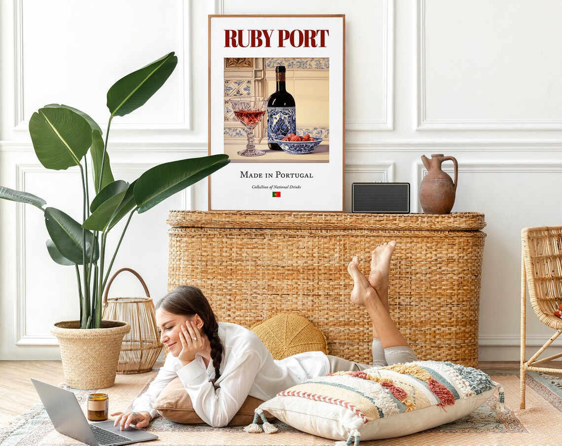 Ruby Port on Azulejo Tile, Portugal Travel Poster - Image 2