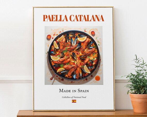 Paella Catalana Maiolica Tile Plate, Spanish Food Art Print