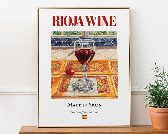 Rioja Wine on Maiolica Tile, Spanish Poster Print