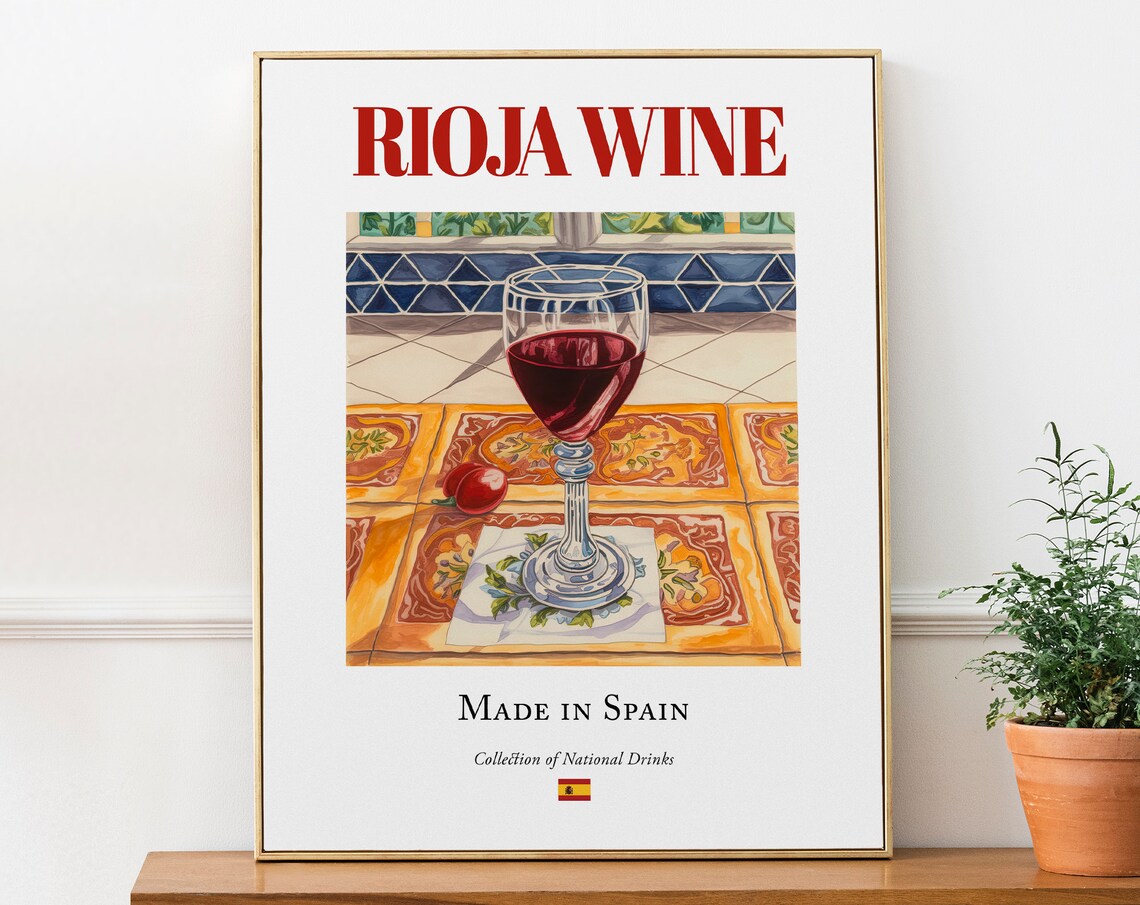 Rioja Wine on Maiolica Tile, Spanish Poster Print