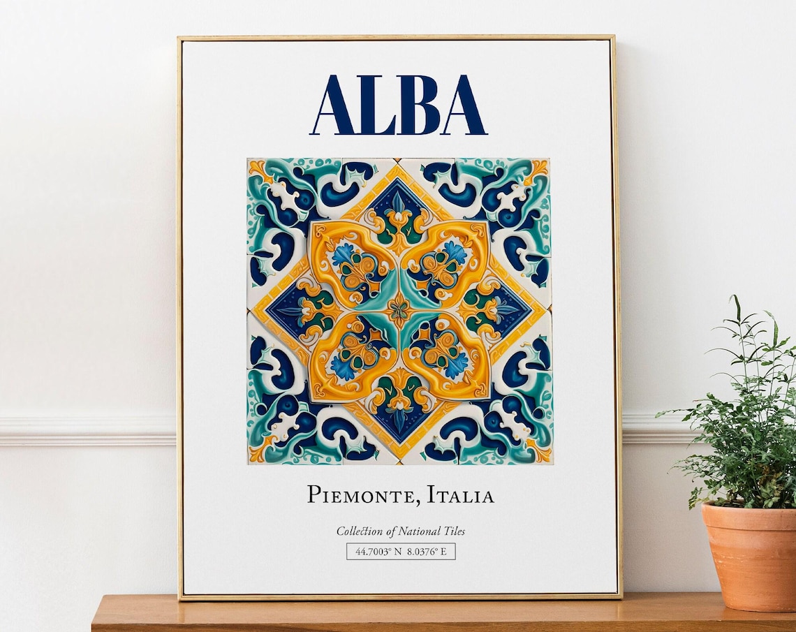 Alba Piemonte Italy Folk Maiolica Tile Travel Poster
