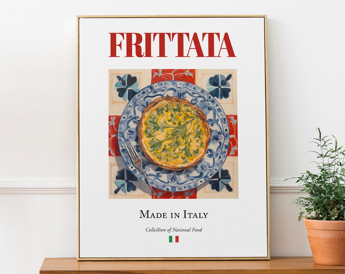 Frittata on Maiolica Tile Plate, Italian Food Poster