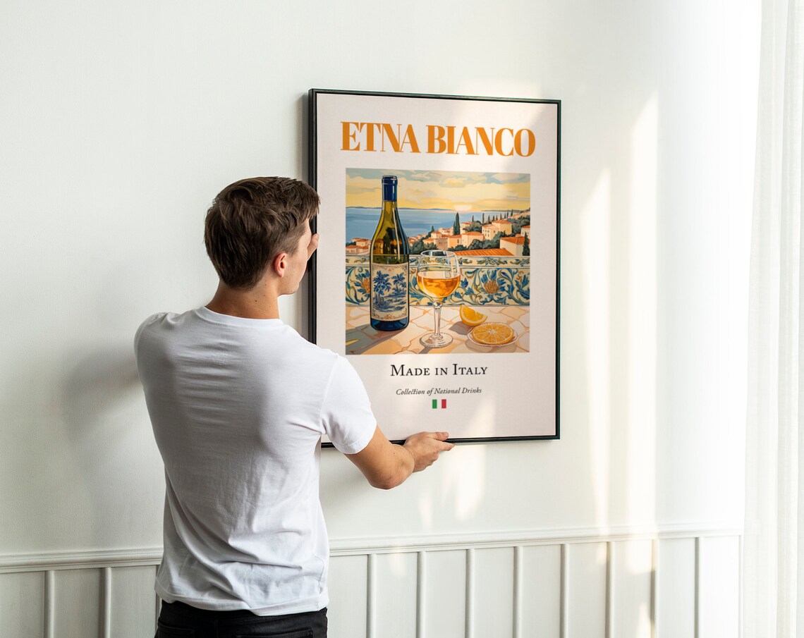 Etna Bianco Wine on Maiolica Tile, Italian Art Print - Image 3