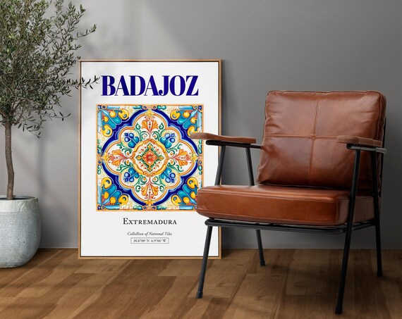 Badajoz Extremadura Spain Folk Tile Travel Poster