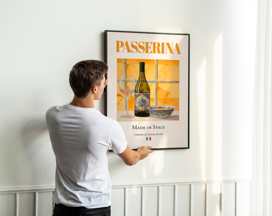 Passerina Wine on Maiolica Tile, Italian Beverage Art Print - Image 3