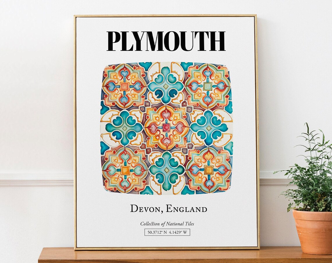 Plymouth Devon England Traditional Tile Pattern Poster
