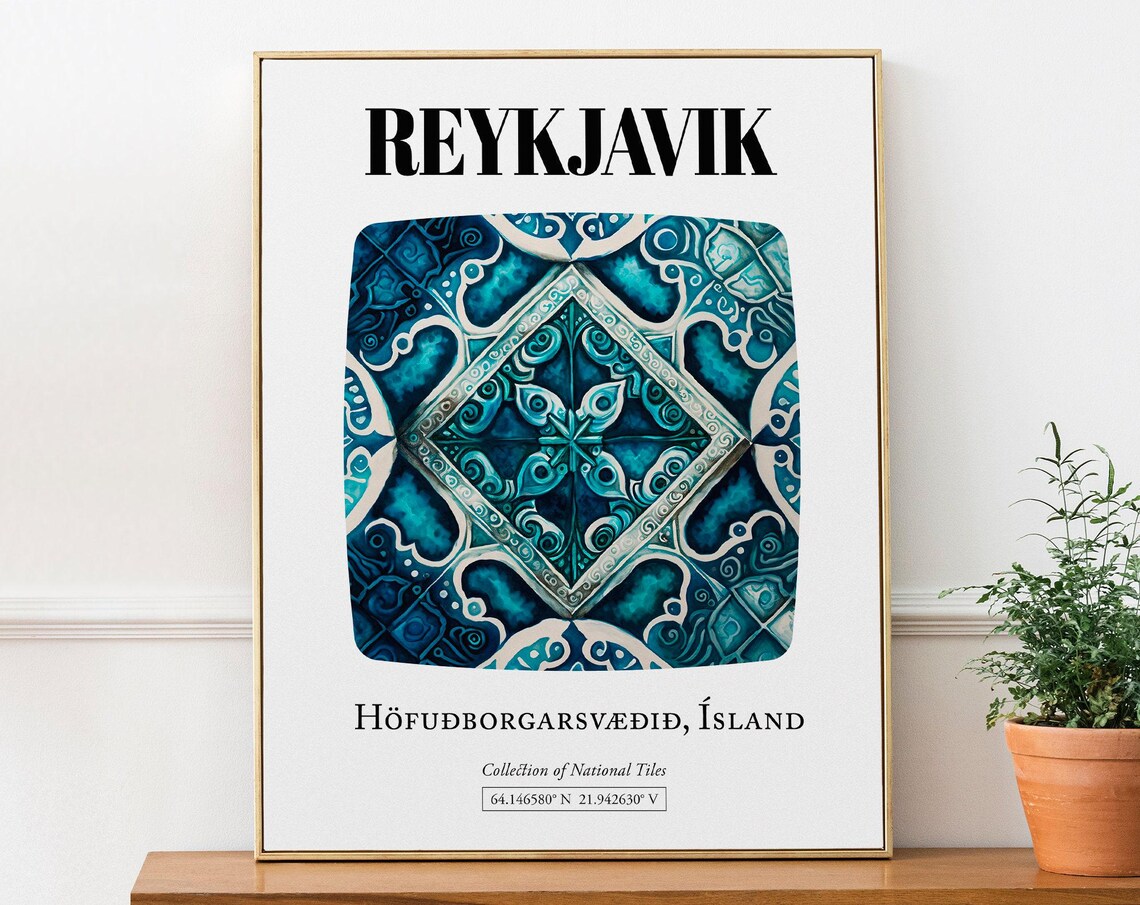 Reykjavik Traditional Tile Pattern Travel Poster