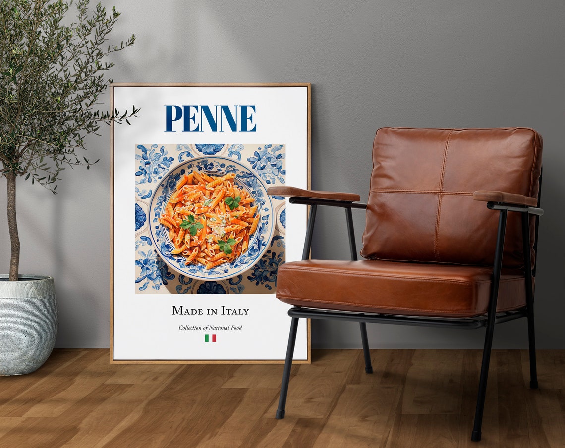 Penne On Maiolica Tile Plate, Italian Food Art Print - Image 4