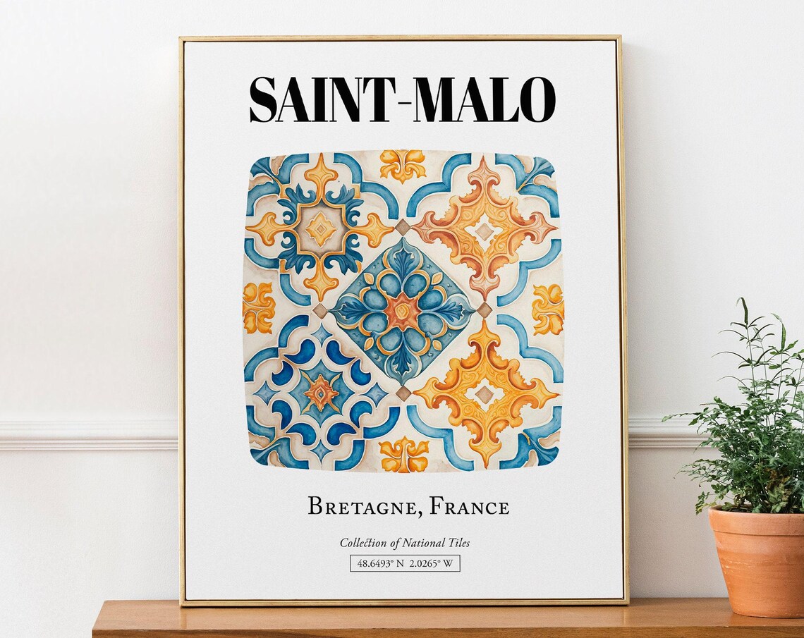 Saintmalo Bretagne France Traditional Tile Pattern Poster