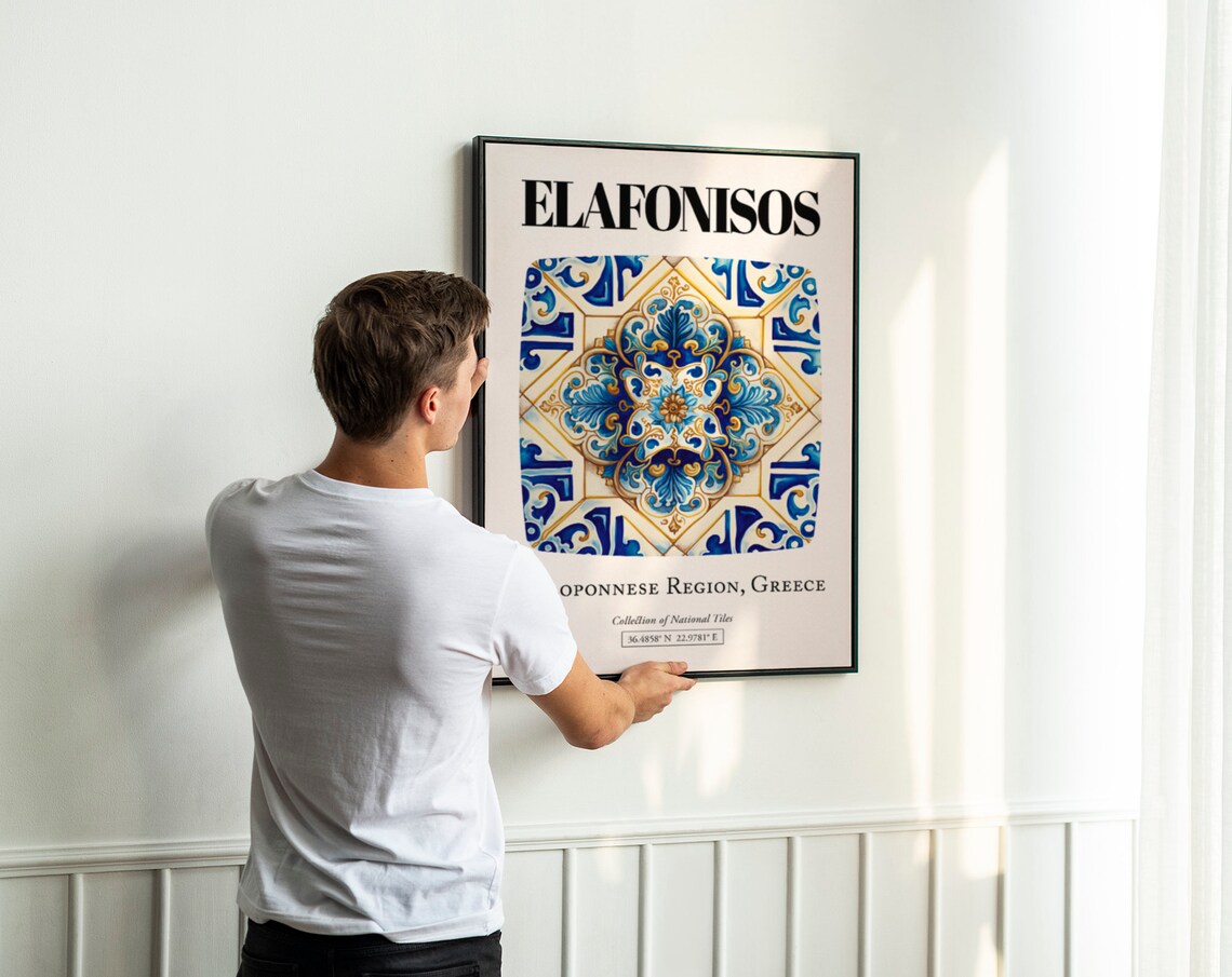 Elafonisos Timeless Tile Art Poster, Greek Island - Image 3