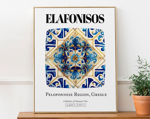 Elafonisos Timeless Tile Art Poster, Greek Island