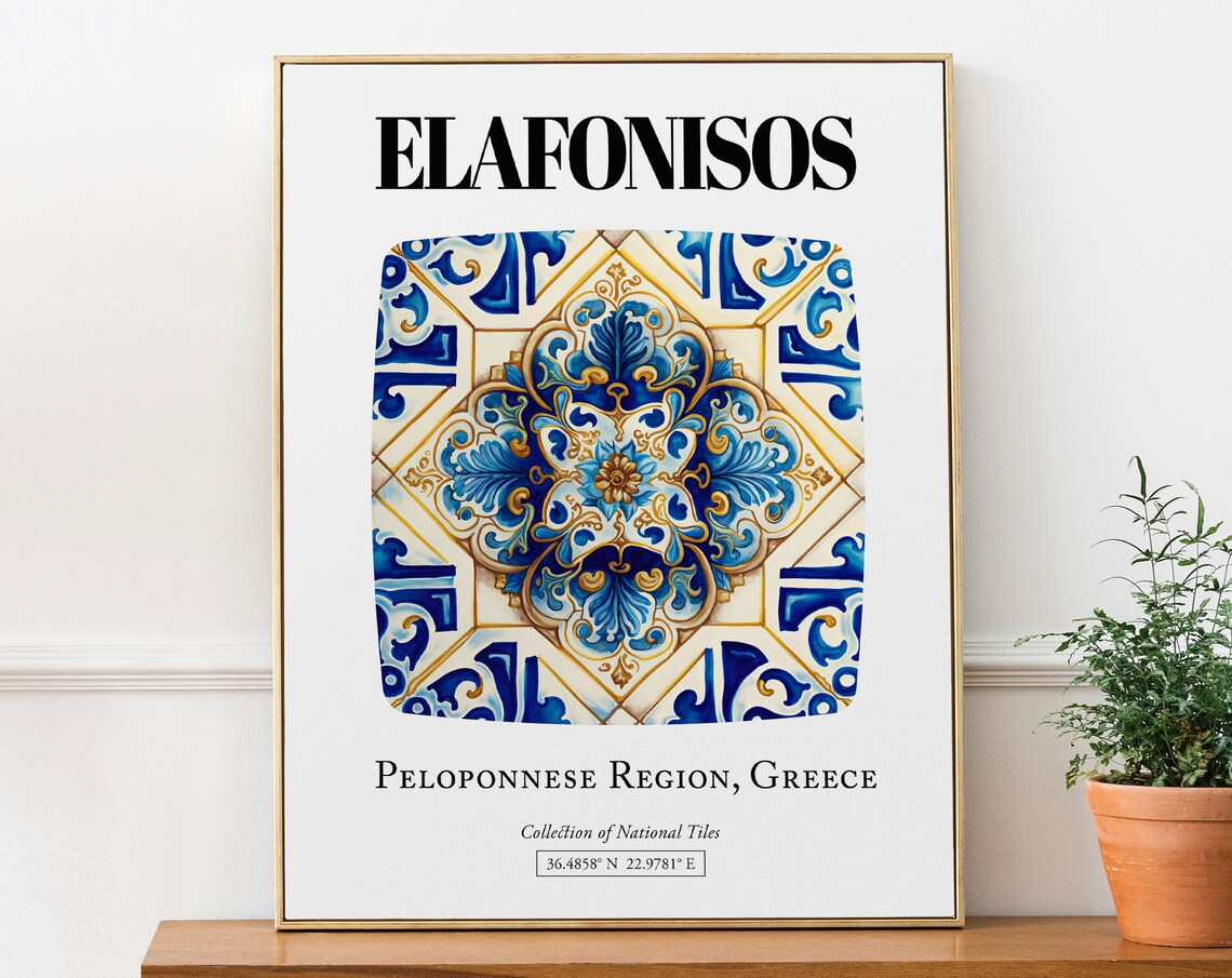 Elafonisos Timeless Tile Art Poster, Greek Island