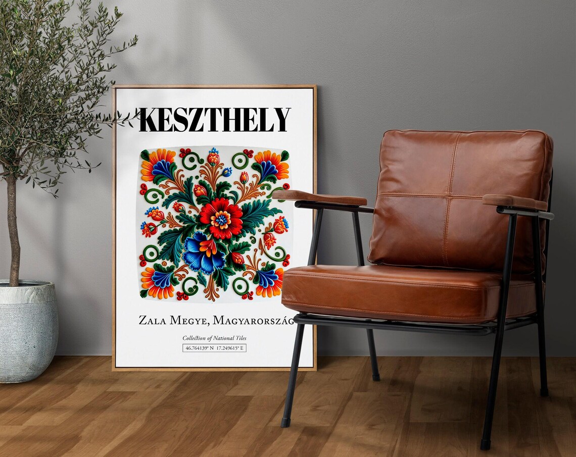 Keszthely Hungary Traditional Floral Tile Pattern Poster