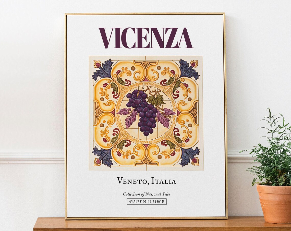 Vicenza Veneto Italy Folk Maiolica Tile Travel Poster