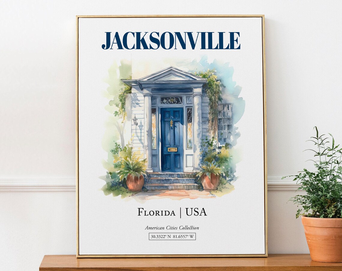 Jacksonville Florida Minimalist Watercolor Travel Poster