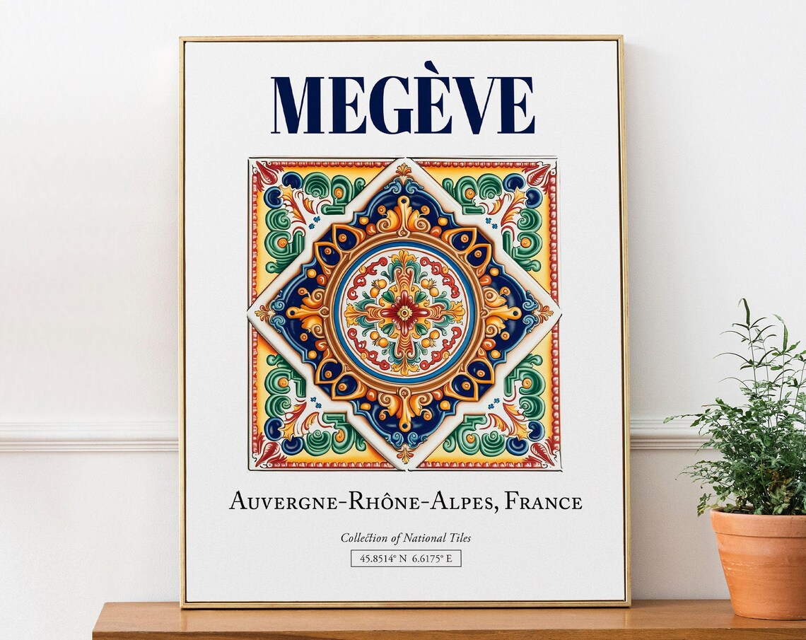 Megve France Minimalist Tile Travel Poster