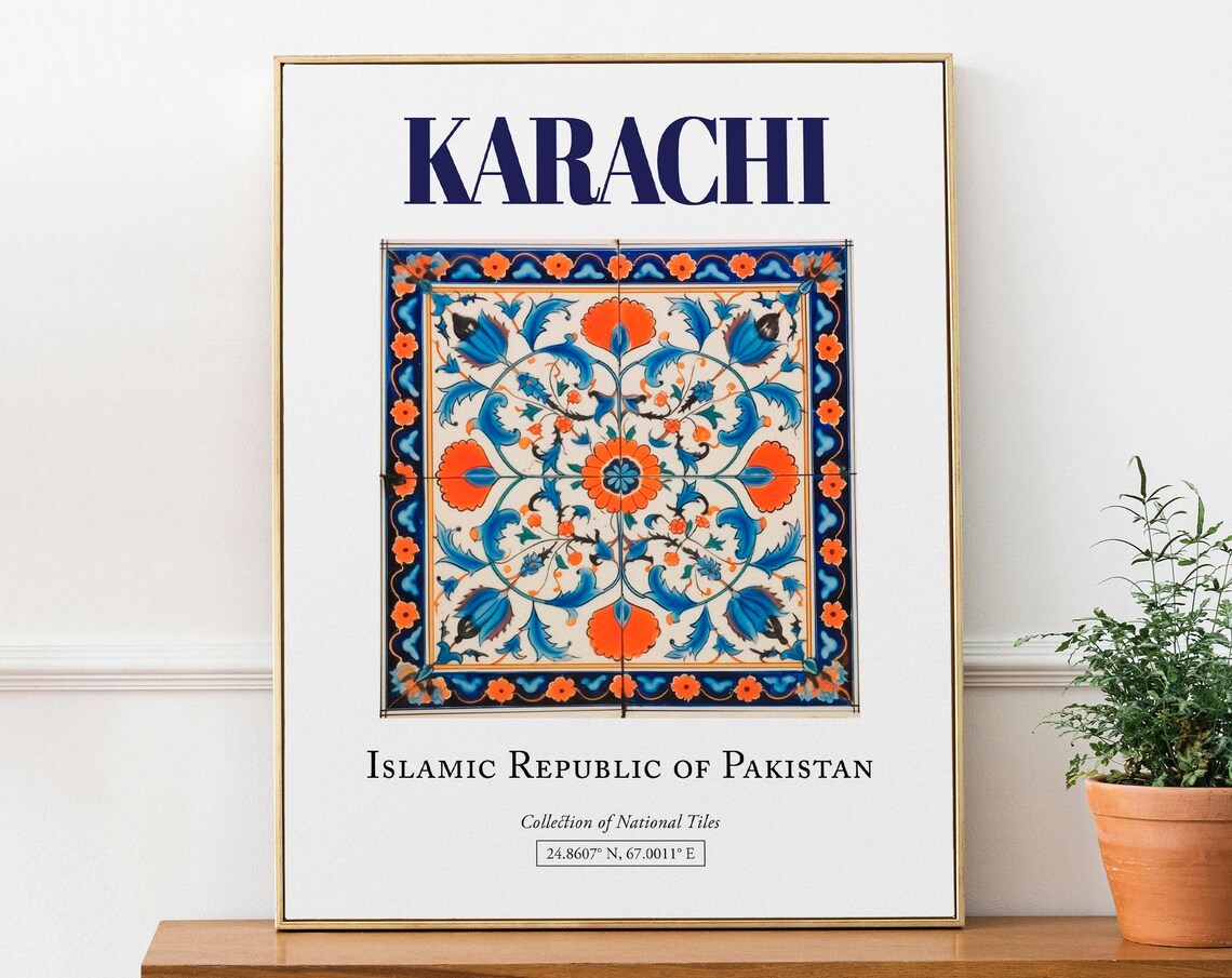 Karachi Pakistan Folk Traditional Tile Art Print