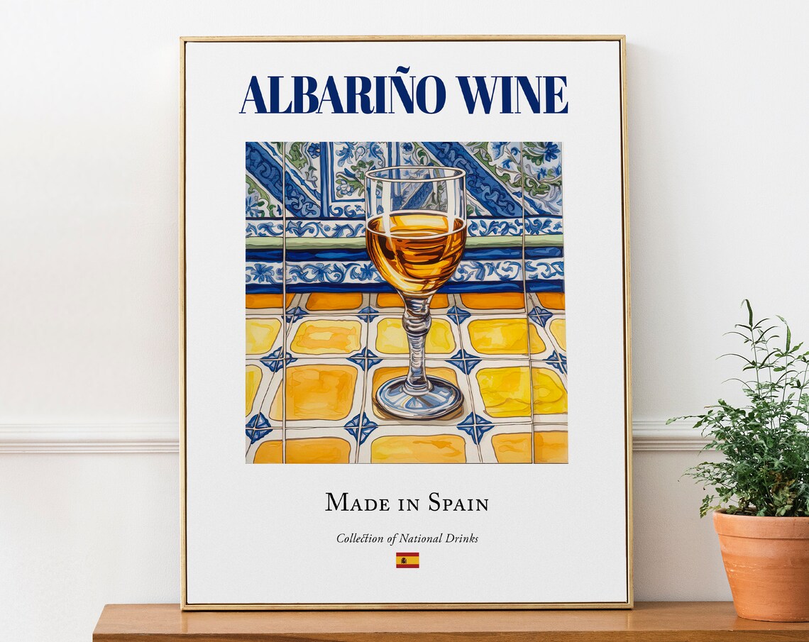 Albariño Wine On Maiolica Tile, Kitchen Bar Poster
