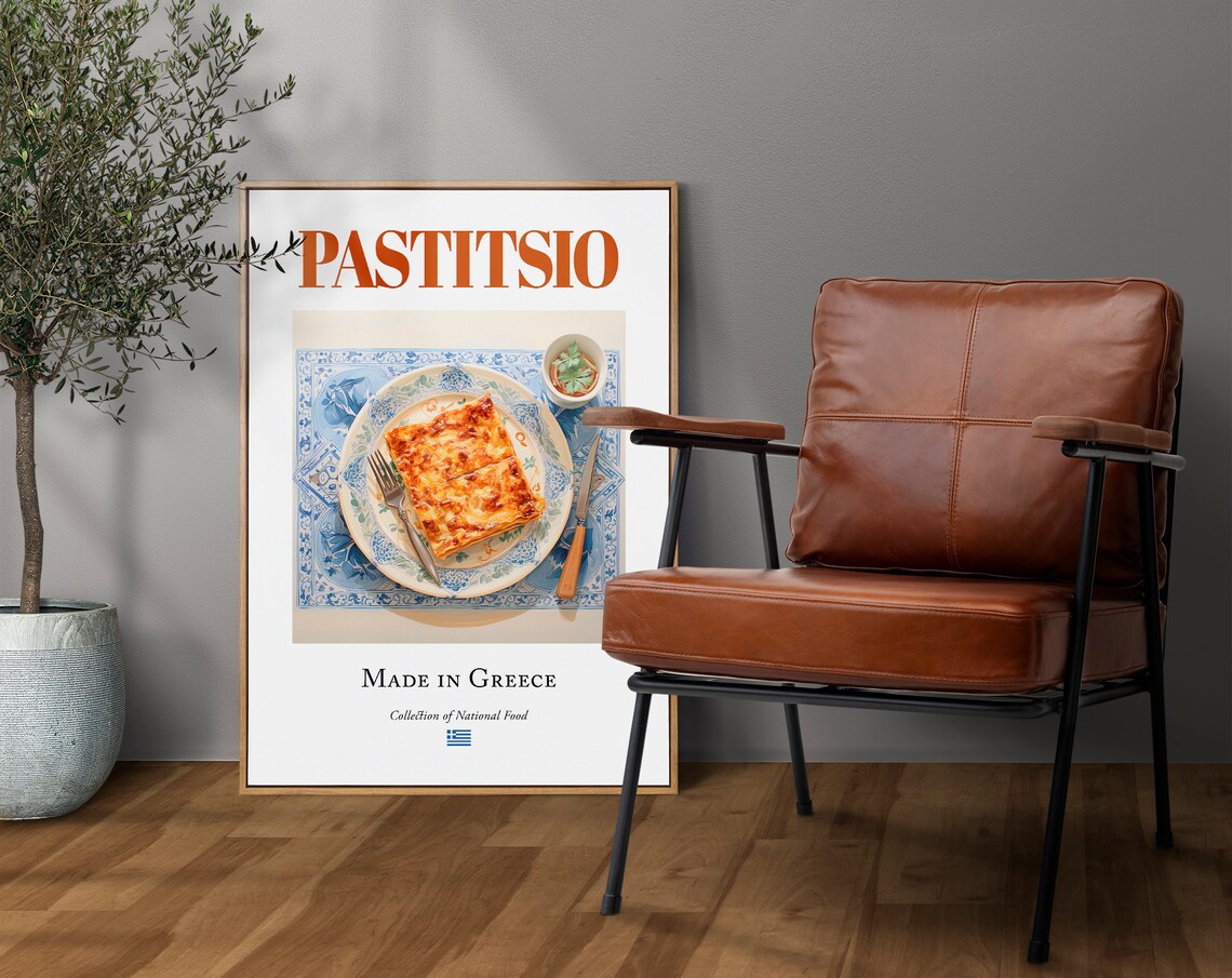 Pastitsio on Maiolica Tile Plate, Food Travel Poster - Image 4