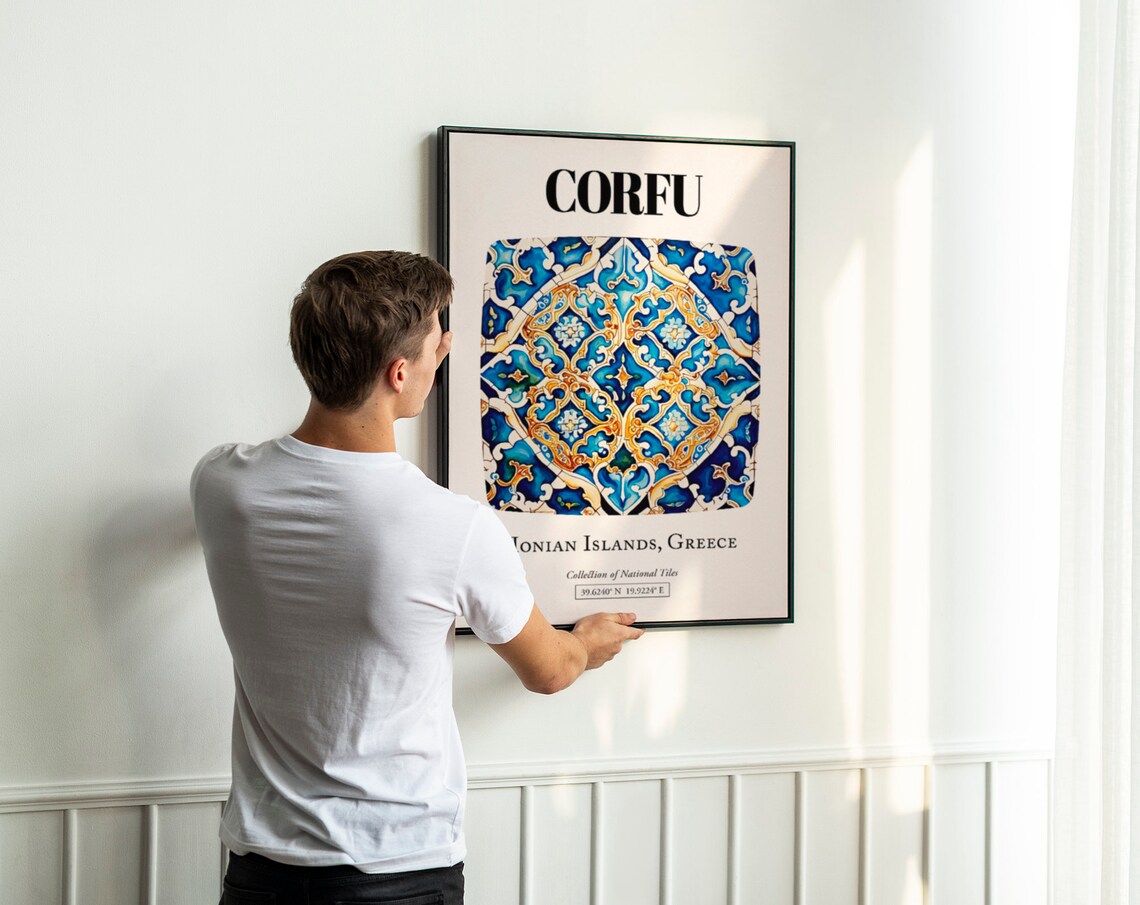 Corfu Captivating Tile Patterns, Greek Island Travel Poster - Image 3