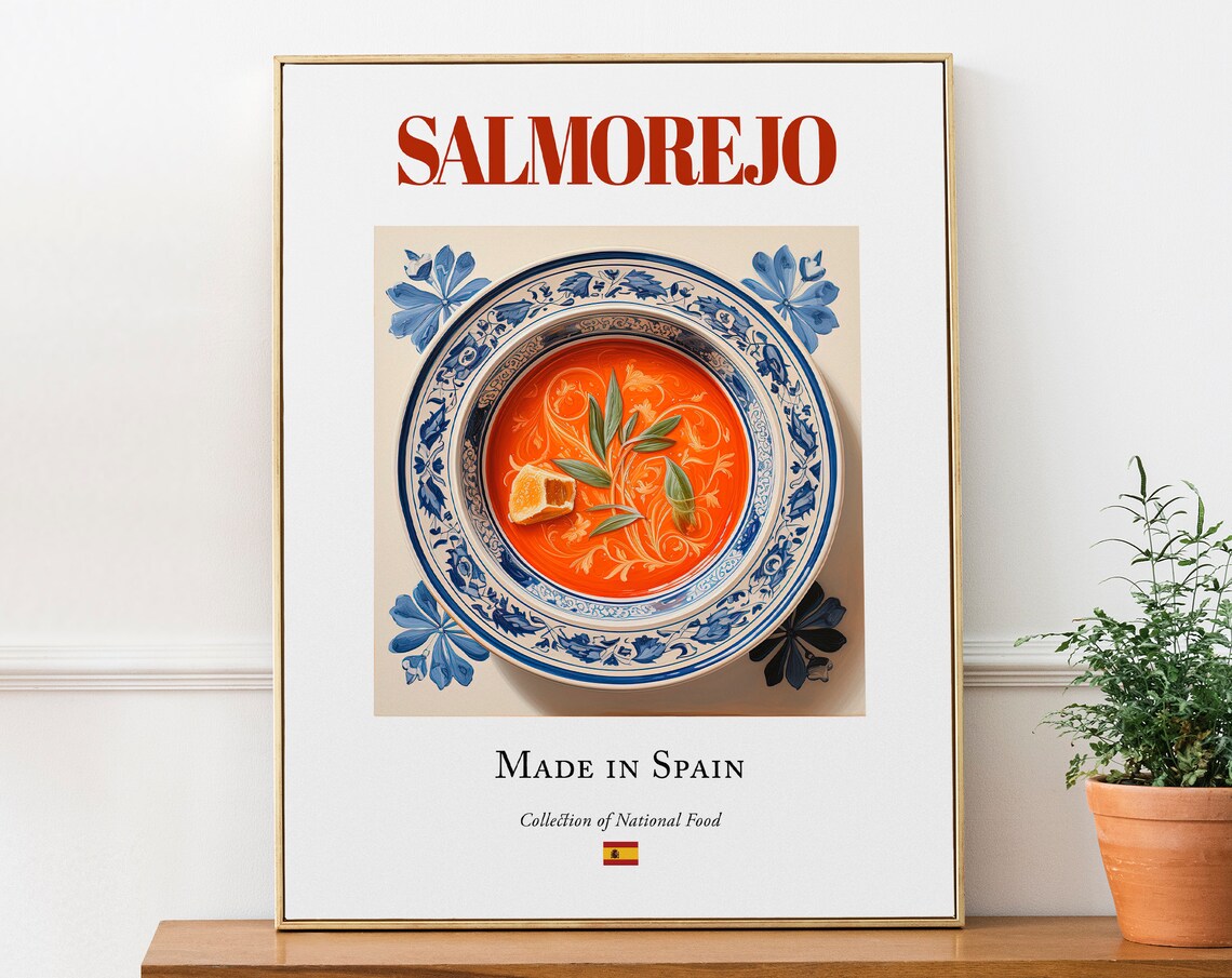 Salmorejo on Maiolica Tile Plate, Spanish Food Poster