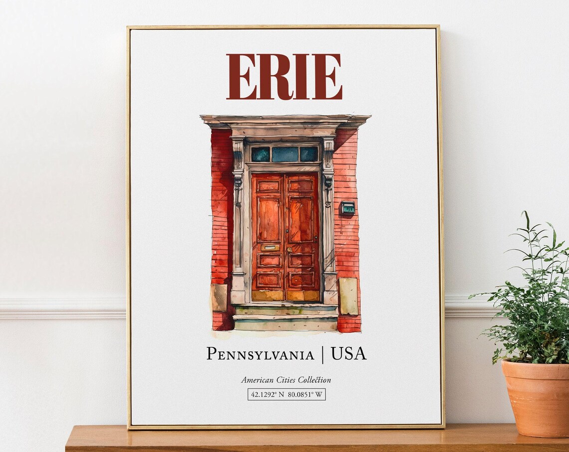 Erie Pennsylvania USA Minimalist Watercolor Travel Poster