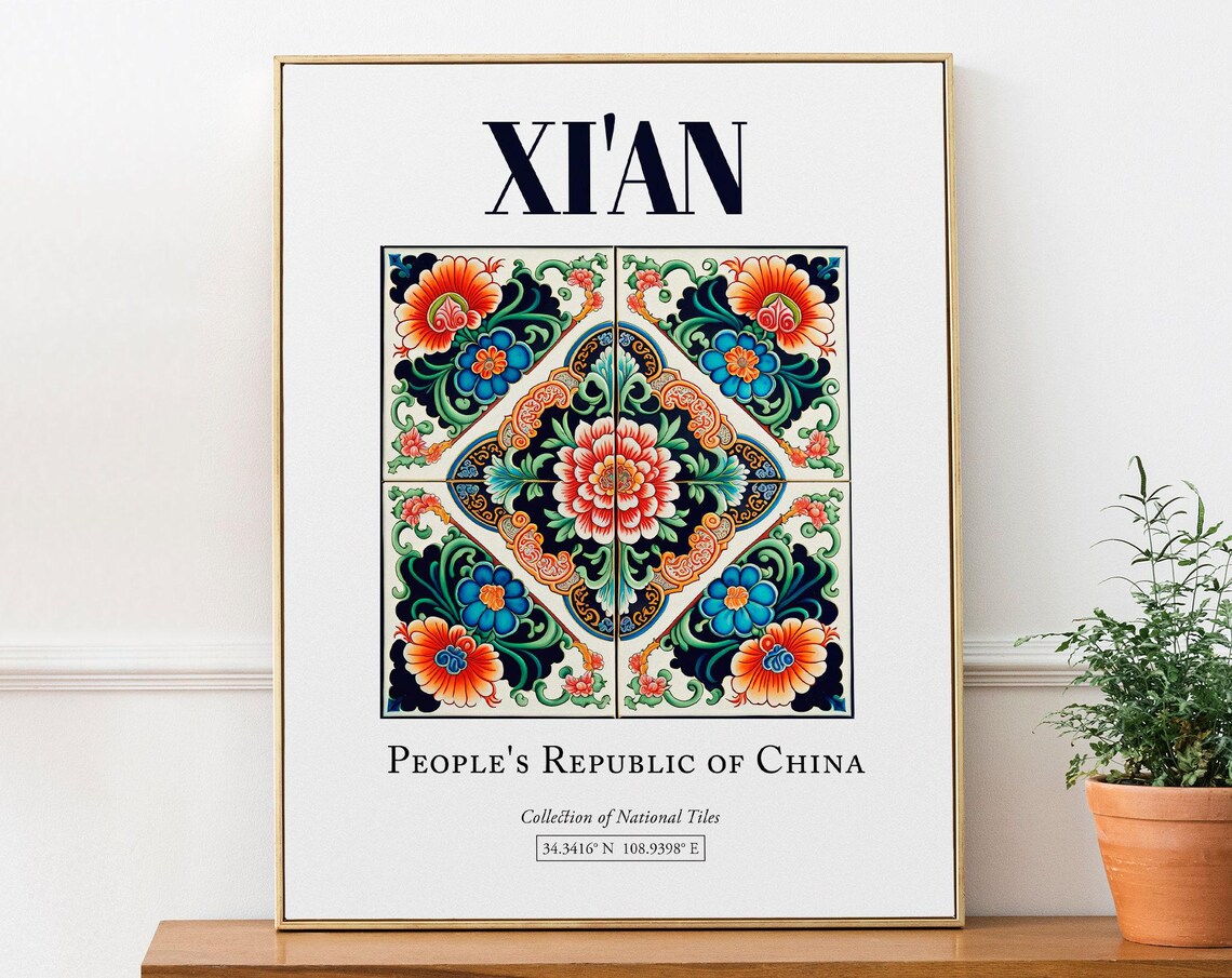 Xian China Traditional Tile Travel Poster
