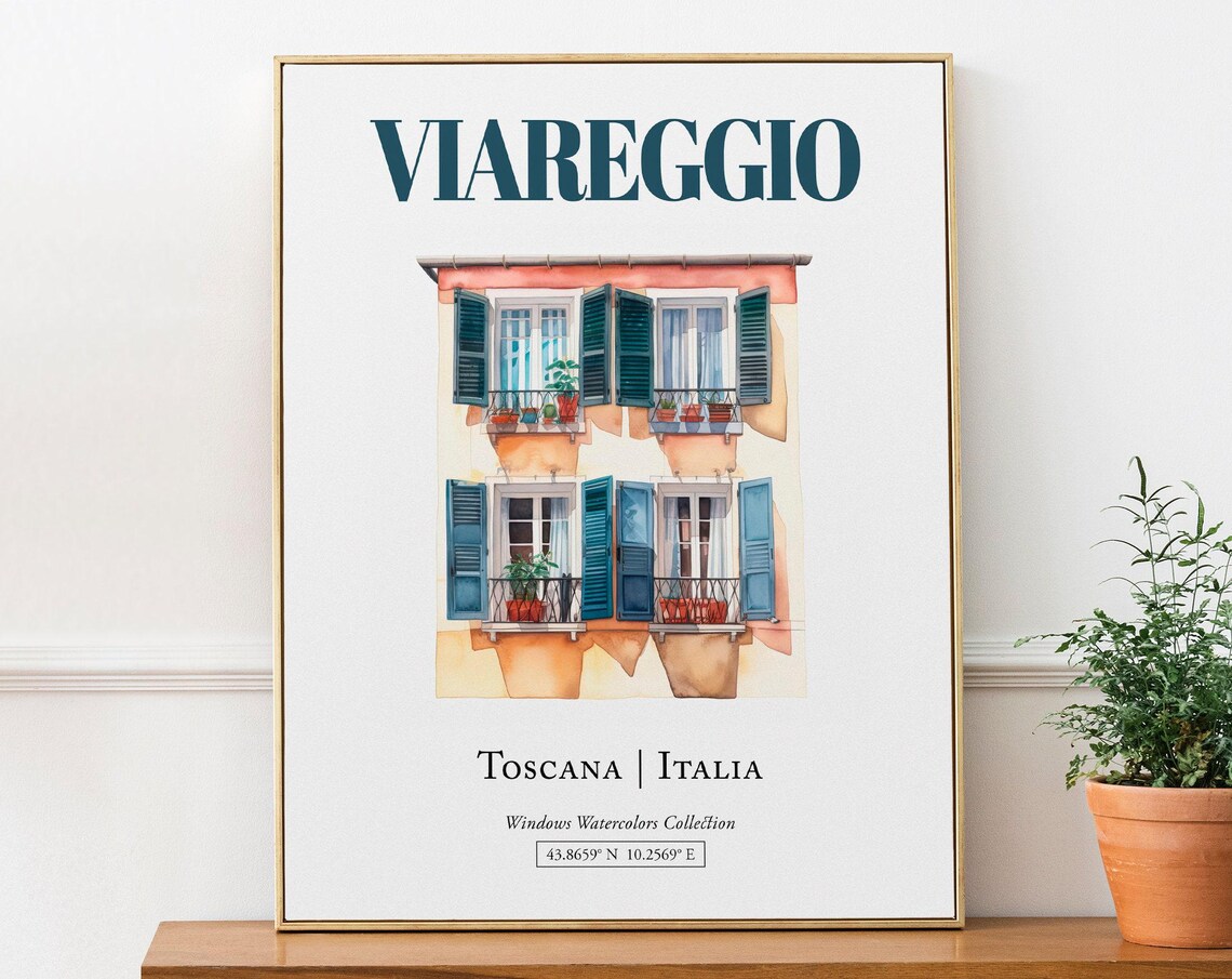 Viareggio Toscana Italia Travel Poster, Watercolor