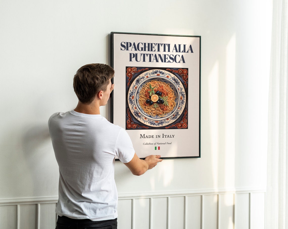 Spaghetti Alla Puttanesca on Maiolica Tile Plate Poster - Image 3