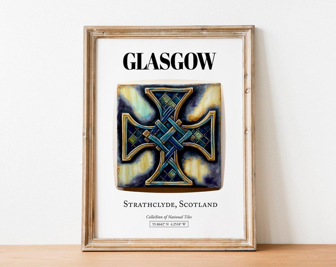 Glasgow Strathclyde Scotland Tile Pattern Travel Poster