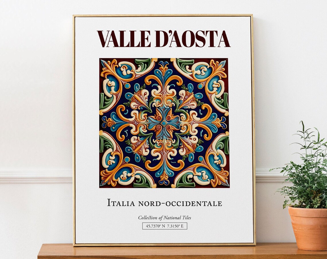 Valle Daosta Italia Nordoccidentale Folk Maiolica Tile Art Print