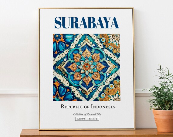 Surabaya Indonesia Folk Traditional Tile Travel Poster