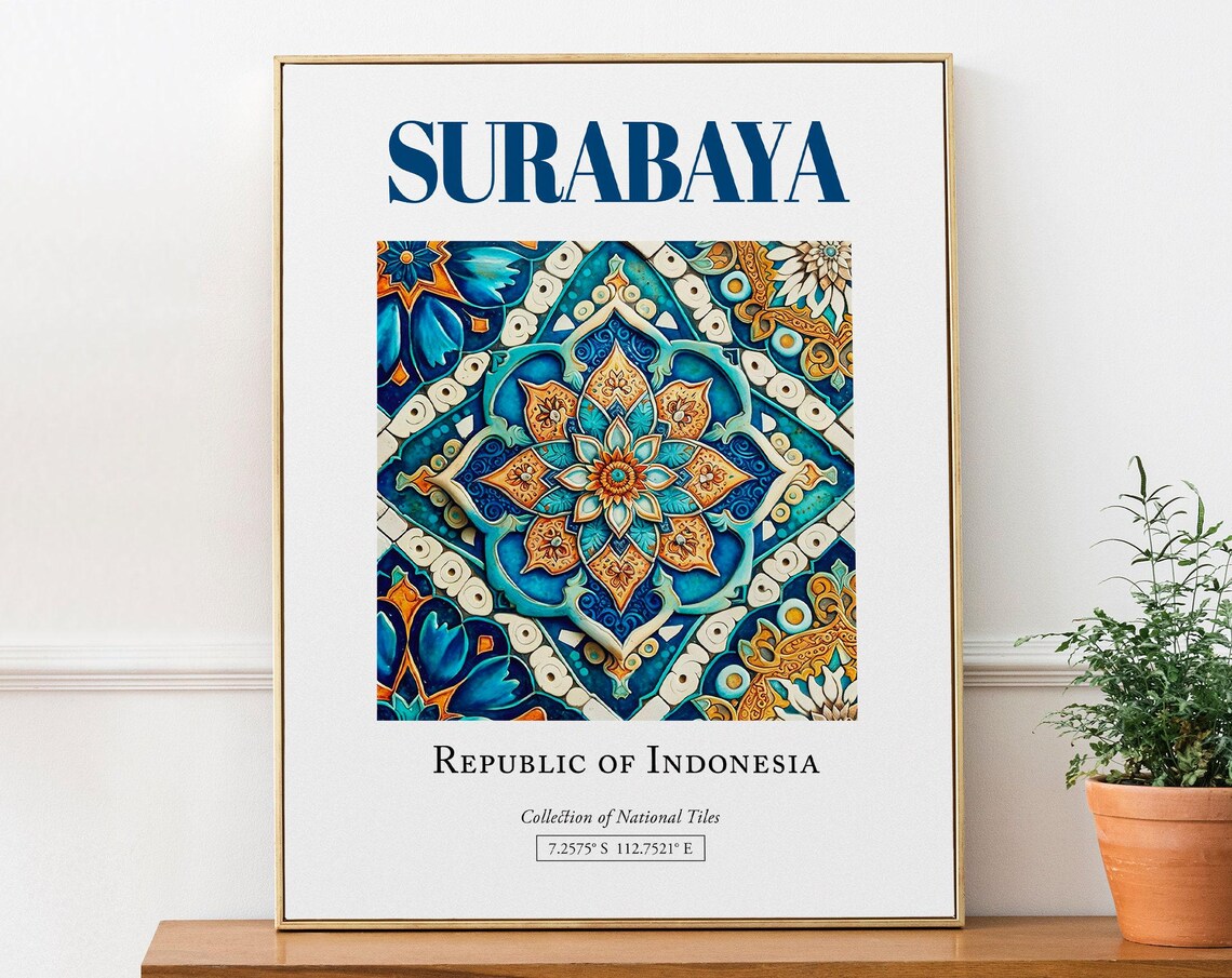 Surabaya Indonesia Folk Traditional Tile Travel Poster