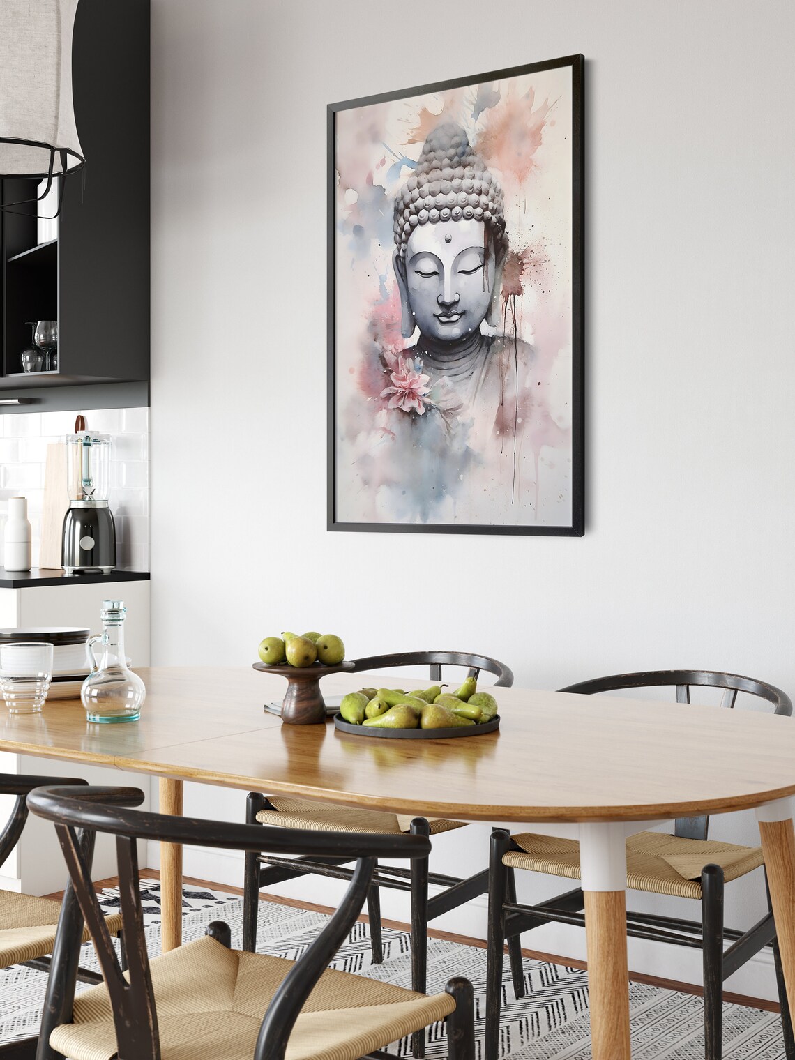 Buddha Statue Watercolor Portrait Pink Floral Meditation Wall Art - Image 6