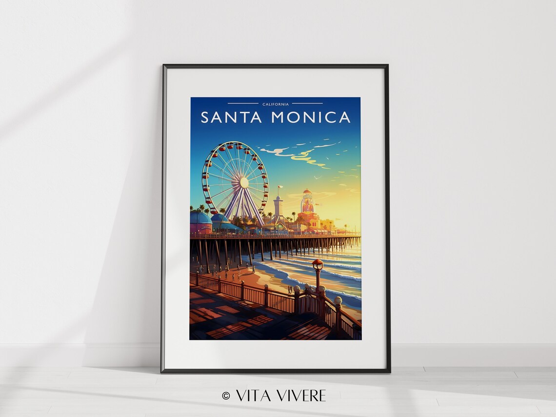 Santa Monica Travel Poster, California Travel Art - Image 2
