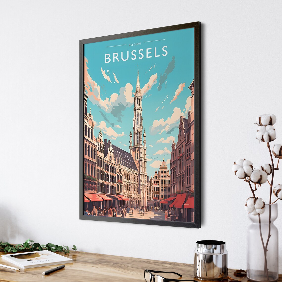 Brussels Belgium Grand Place Historic Town Hall Spire Travel Poster - Image 4
