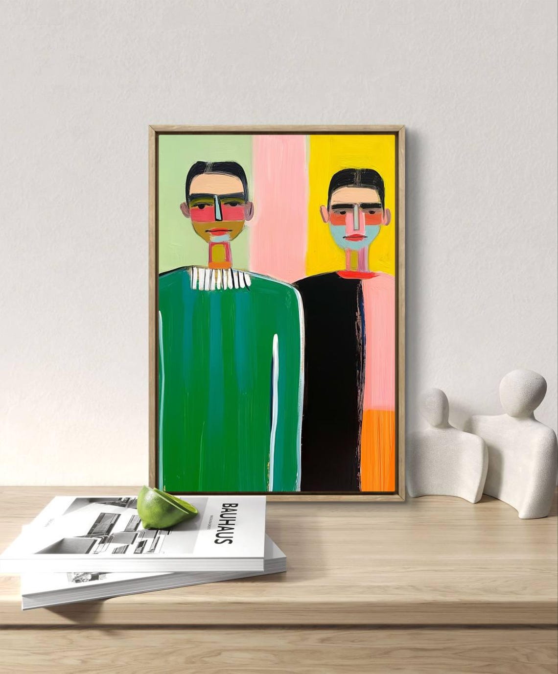 Modernist Stylized Couple Portrait Bold Color Abstract Art Poster