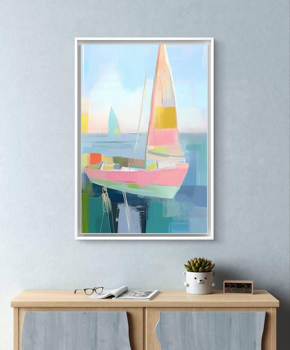 Pastel Sailing Art Print Abstract Nautical Lines