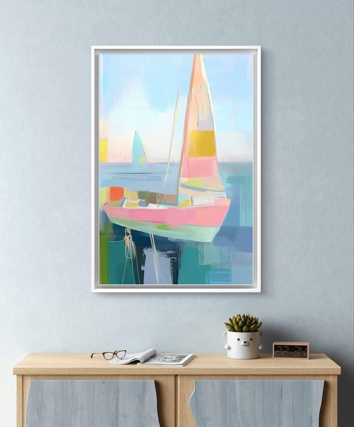 Pastel Sailing Art Print Abstract Nautical Lines