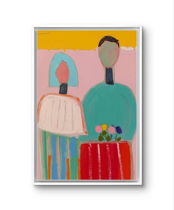 Abstract Couple Art Print Modern Oilstyle Painting